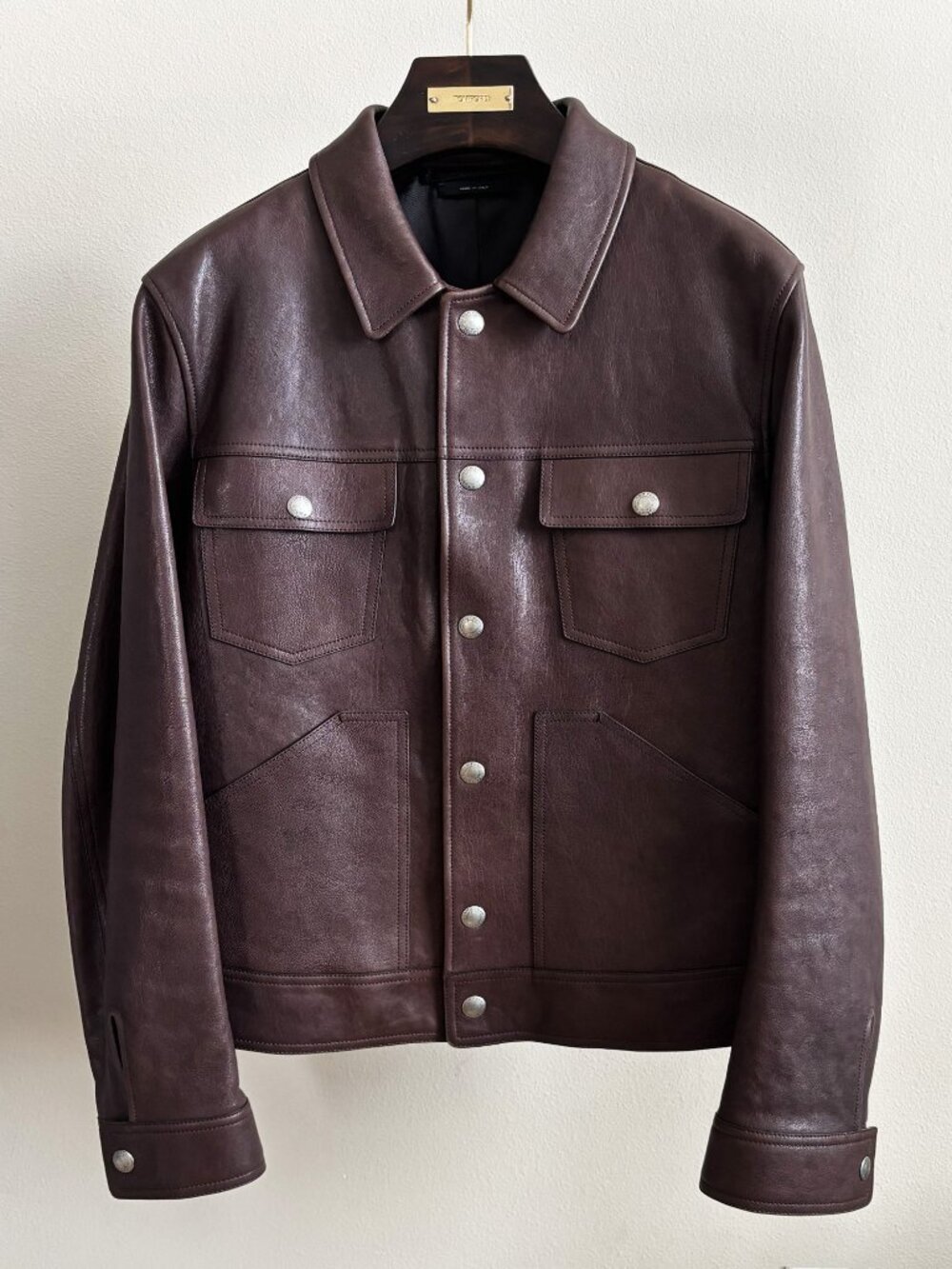 TOM FORD Worked Leather Western Trucker Jacket Size 52